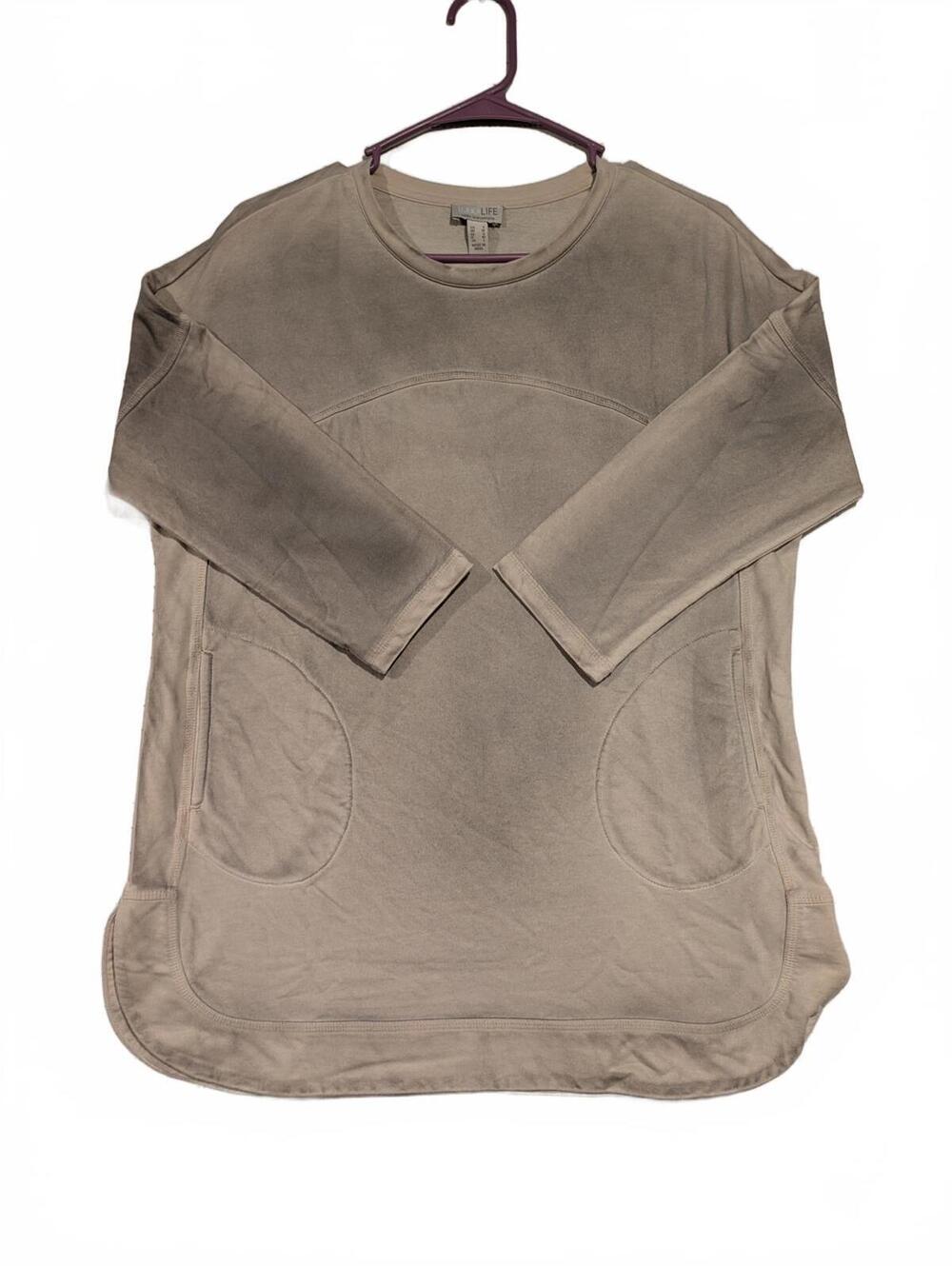Lori Goldstein Logo Life Long Sleeve Top Pockets Womens Small Smokey